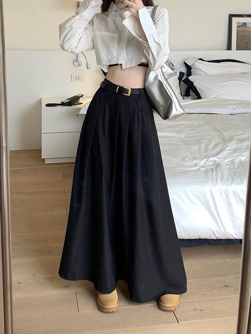 HELLO FASHION Long A-Line Skirts With Belt